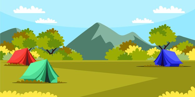 Camping camping con carpas en el fondo de la montaña Estilo de vida activo ocio al aire libre vacaciones relajación senderismo concepto turismo de naturaleza