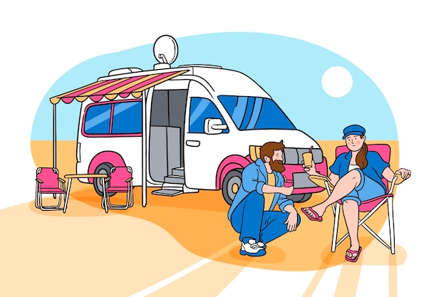 Vector gratuito camping con caravana