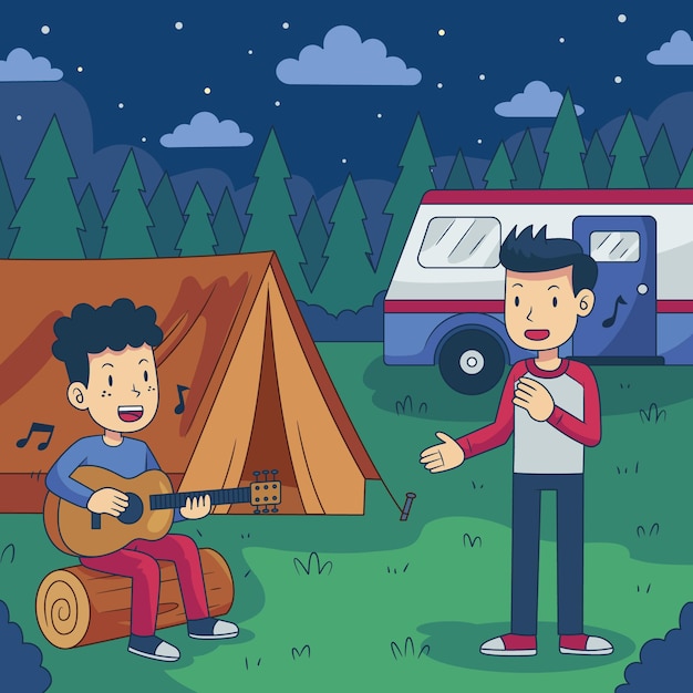 Vector gratuito camping con caravana