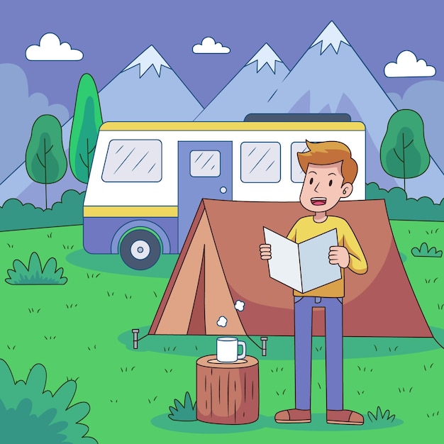 Vector gratuito camping con concepto de caravana