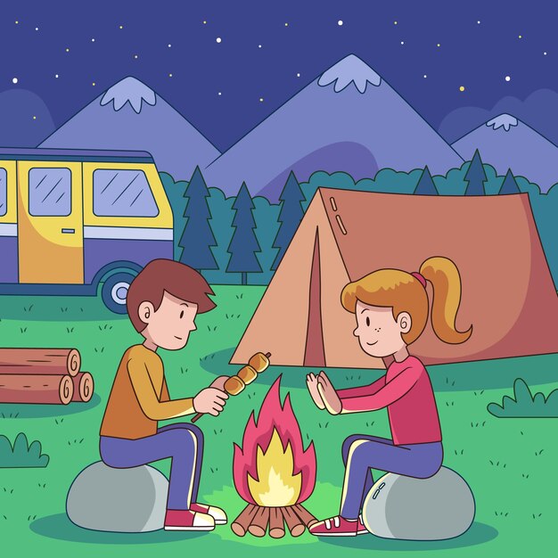 Vector gratuito camping con concepto de caravana