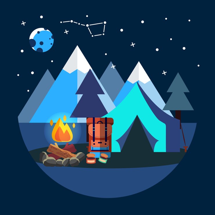 Vector gratuito camping conjunto plana con equipo de senderismo y los iconos de cocina al aire libre