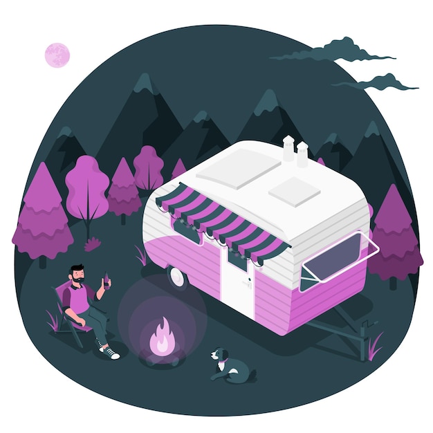 Camping con una ilustración de concepto de caravana