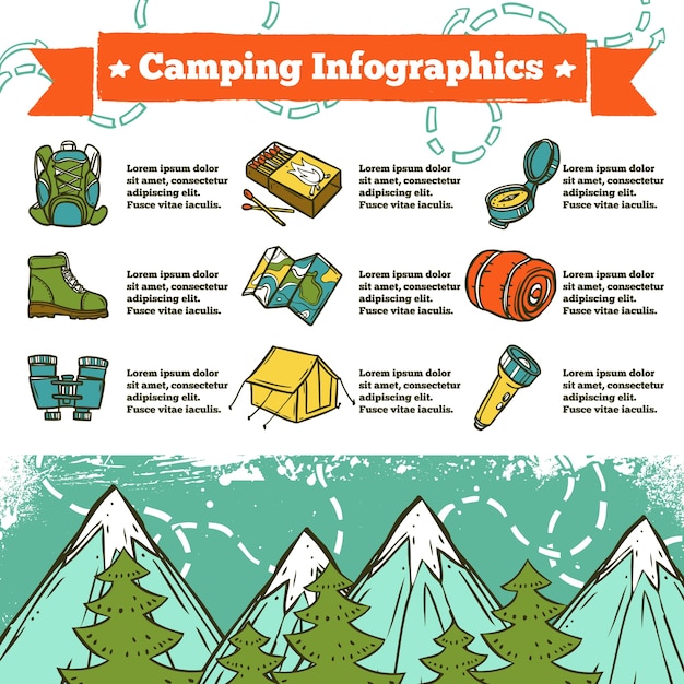 Vector gratuito camping infografía boceto