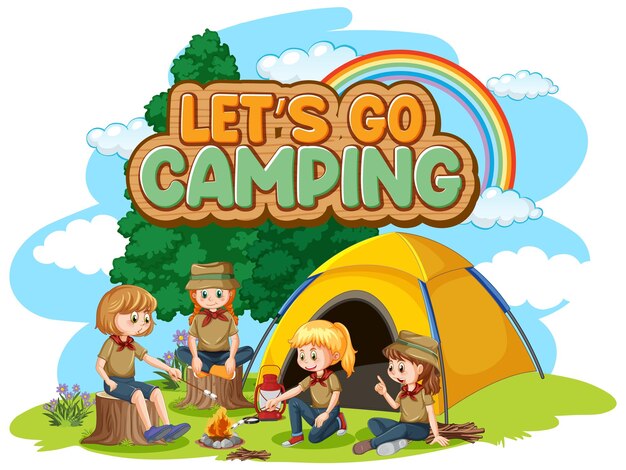 Camping niños y diseño de texto para word vamos a acampar