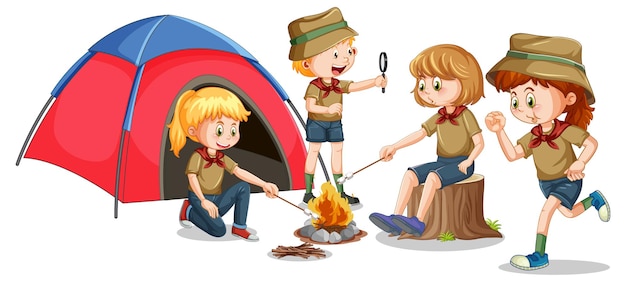 Vector gratuito camping niños en estilo de dibujos animados