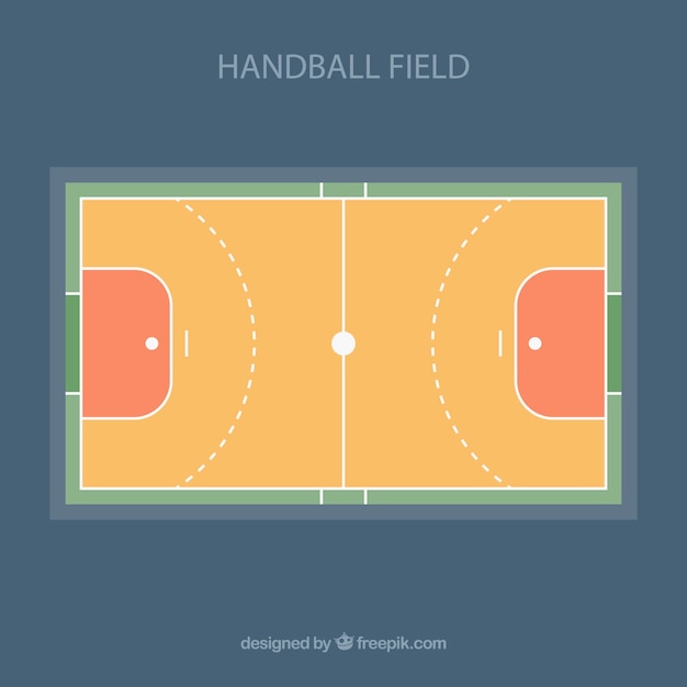 Campo de balonmano con vista superior en estilo plano