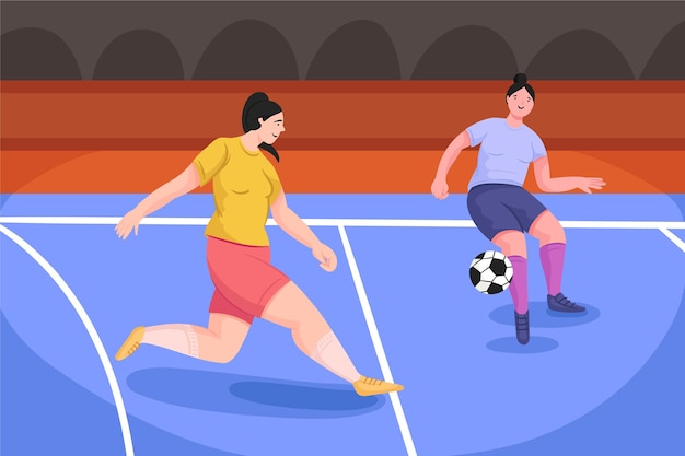 Vector gratuito campo de fútbol sala con jugadores