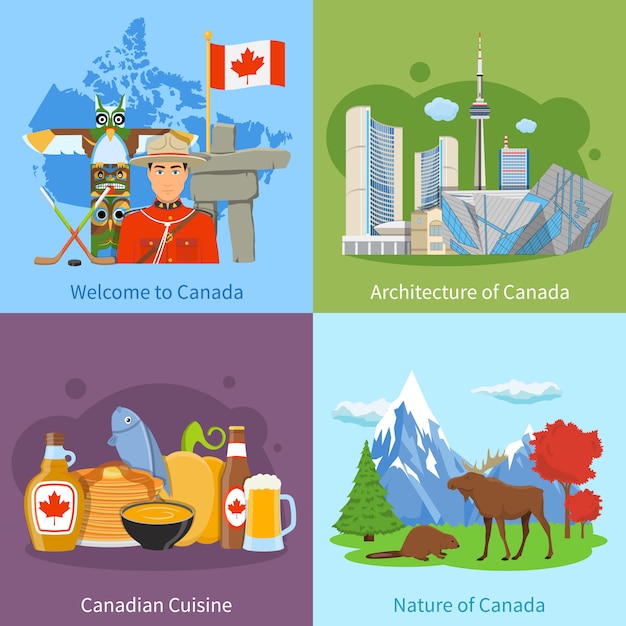 Vector gratuito canada travel 4 flat icons square