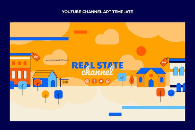 Canal de youtube de bienes raíces geométricos de diseño plano