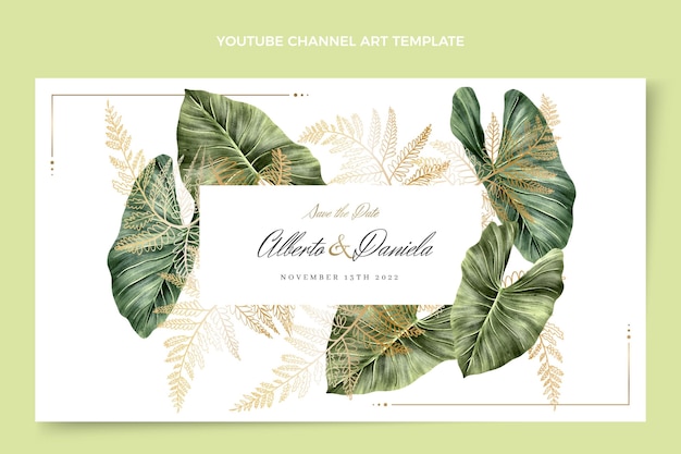 Vector gratuito canal de youtube de boda dorada de lujo realista