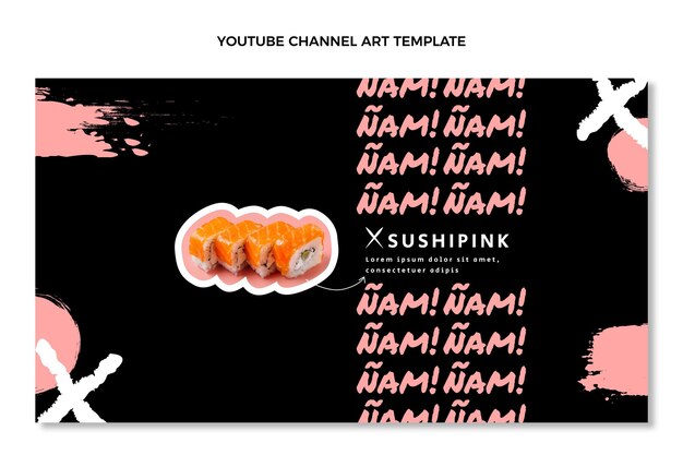 Canal de youtube de comida asiática de diseño plano