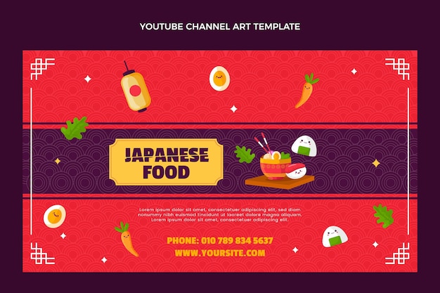 Vector gratuito canal de youtube de comida japonesa de estilo plano