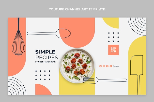 Vector gratuito canal de youtube de comida plana