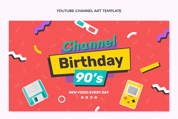 Vector gratuito canal de youtube de cumpleaños dibujado a mano