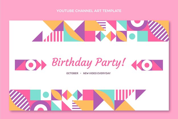 Canal de youtube de cumpleaños de mosaico de diseño plano