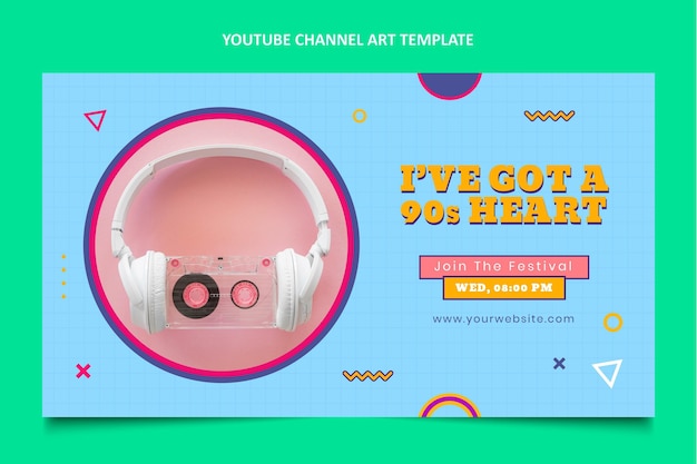 Vector gratuito canal de youtube del festival de música de los 90 de diseño plano