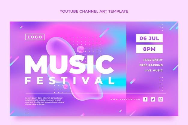 Vector gratuito canal de youtube del festival de música colorido degradado