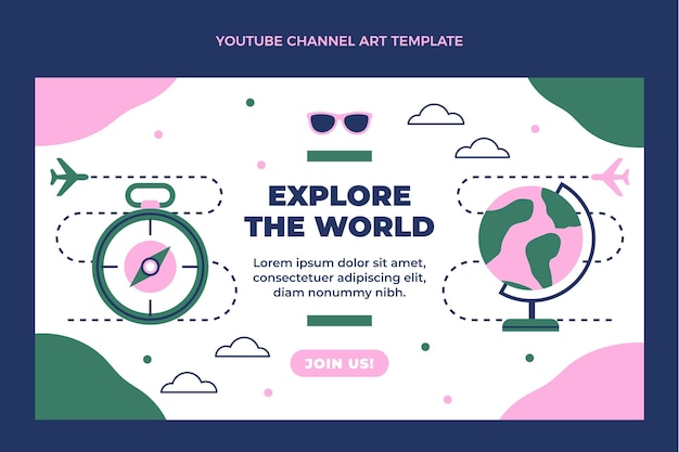 Canal de youtube de viajes de diseño plano