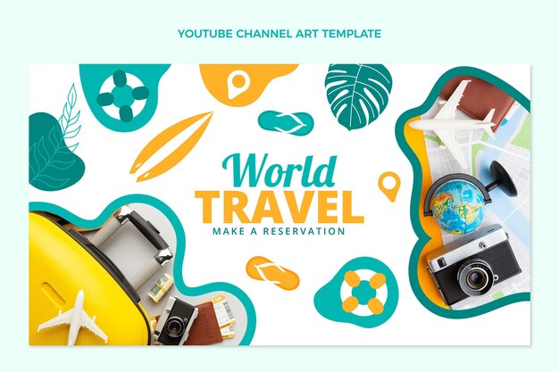 Canal de youtube de viajes mundiales de diseño plano