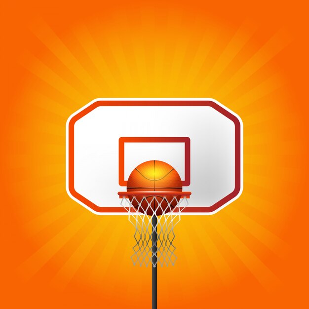 Canasta de baloncesto y pelota con fondo de líneas
