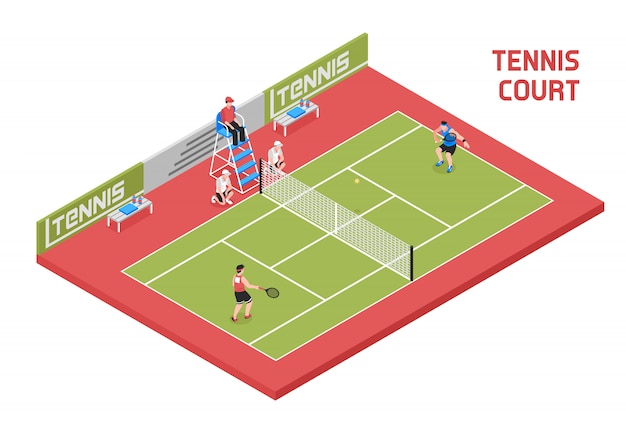 Vector gratuito cancha de tenis deportiva isométrica