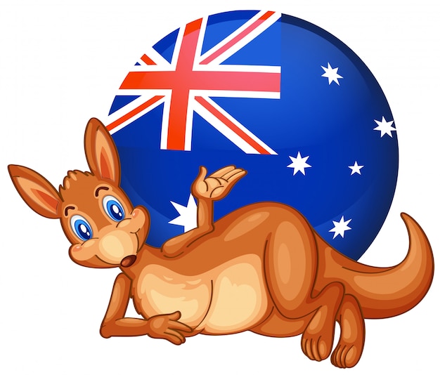 Vector gratuito un canguro delante de la pelota con la bandera australiana