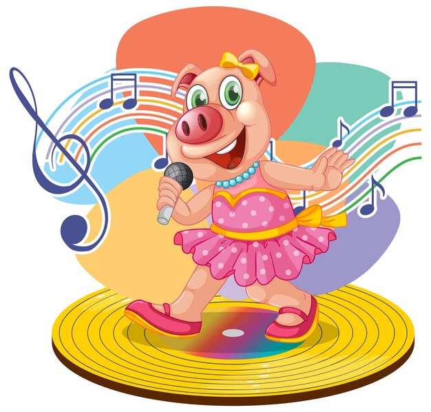 Cantante de dibujos animados alcancía con símbolos de melodía musical