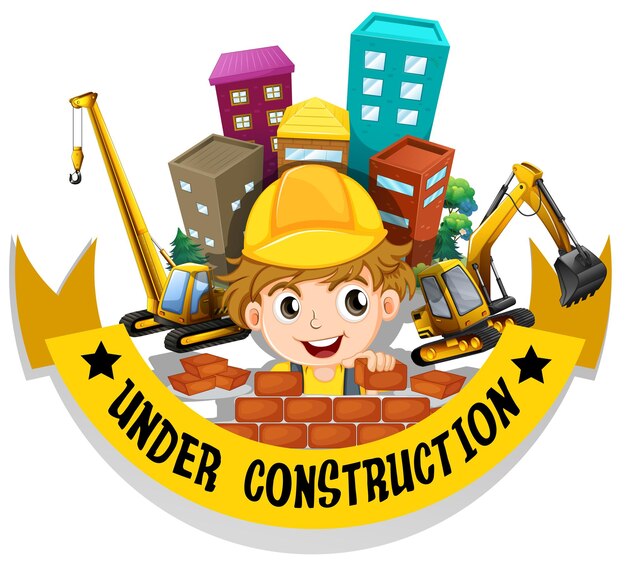 Capa de ladrillo y letrero en construcción.