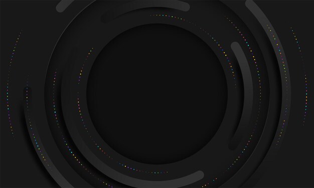 Capas de círculos negros abstractos en papel de fondo oscuro cortado