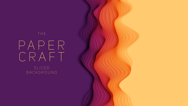 Capas de papel violeta a naranja Corte de papel degradado abstracto 3D Concepto de forma de origami colorido