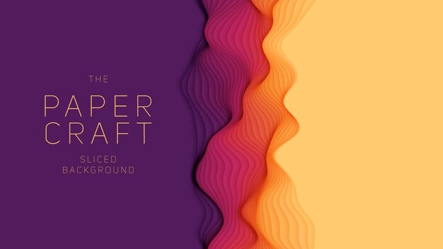 Capas de papel violeta a naranja Corte de papel degradado abstracto 3D Concepto de forma de origami colorido