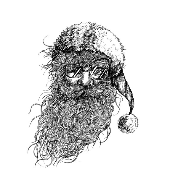 Cara de diseño de personaje de Navidad Santa Claus. Feliz Navidad texto - ilustración vectorial