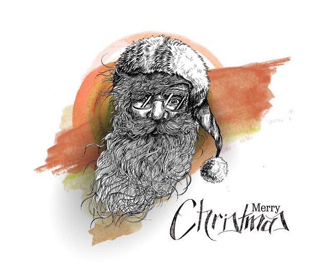 Cara de diseño de personaje de Navidad Santa Claus. Feliz Navidad texto - ilustración vectorial