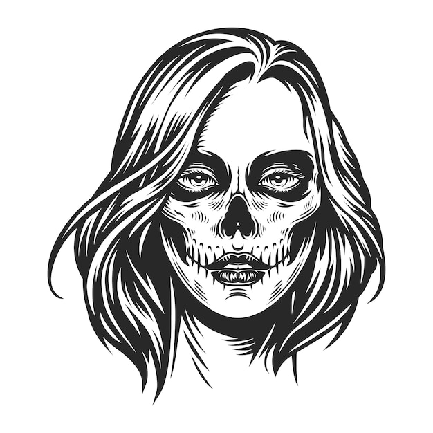 Vector gratuito cara de niña de maquillaje del día de muertos