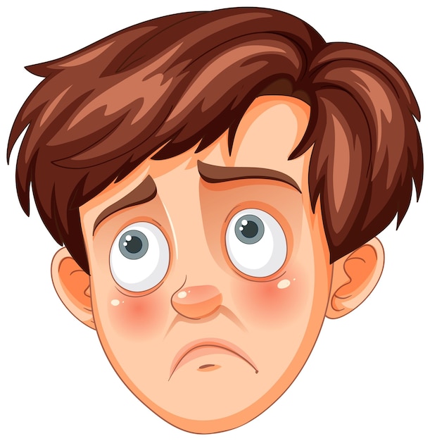 Cara de niño de dibujos animados preocupado