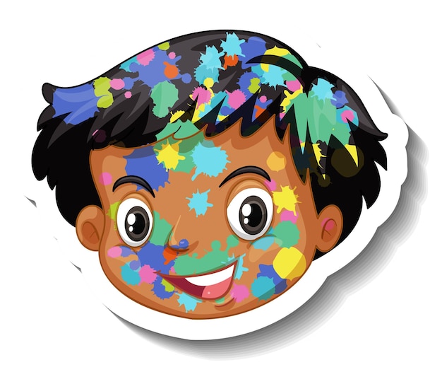 Vector gratuito cara de niño feliz con color en la etiqueta de su cara sobre fondo blanco.