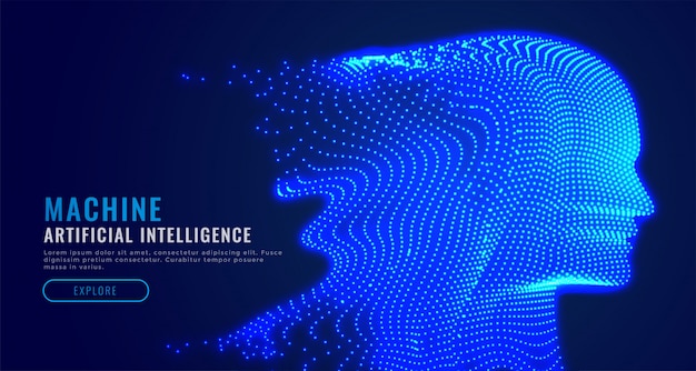 Cara de partículas de inteligencia artificial digital