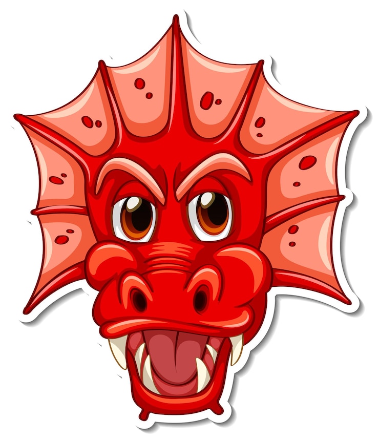 Vector gratuito cara de personaje de dibujos animados de dragón rojo pegatina