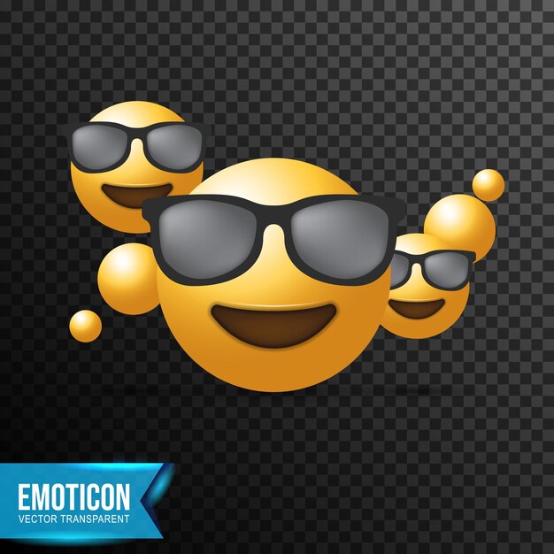 Cara sonriente con gafas de sol Emoji ilustración vectorial aislado sobre fondo transparente