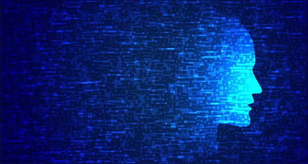 Cara de tecnología azul en estilo glitch