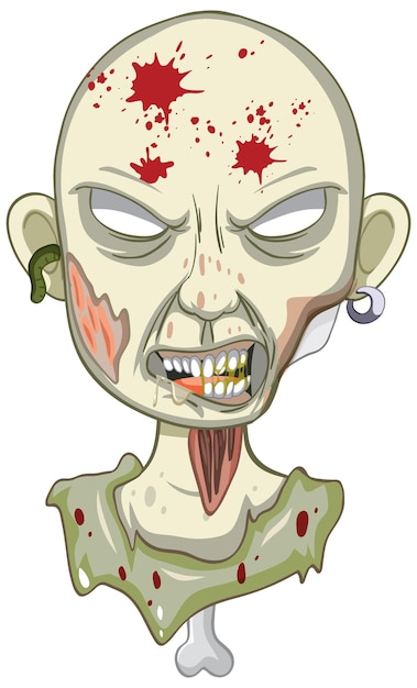 Vector gratuito cara de zombie espeluznante sobre fondo blanco