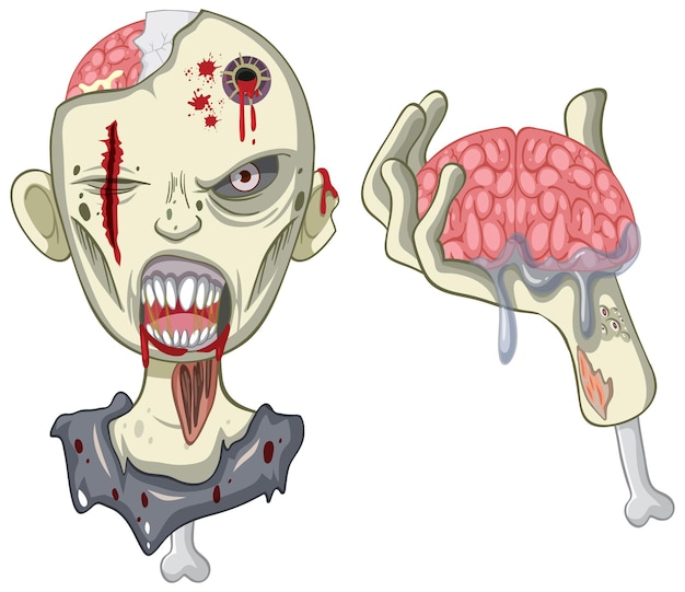 Vector gratuito cara de zombie espeluznante sobre fondo blanco