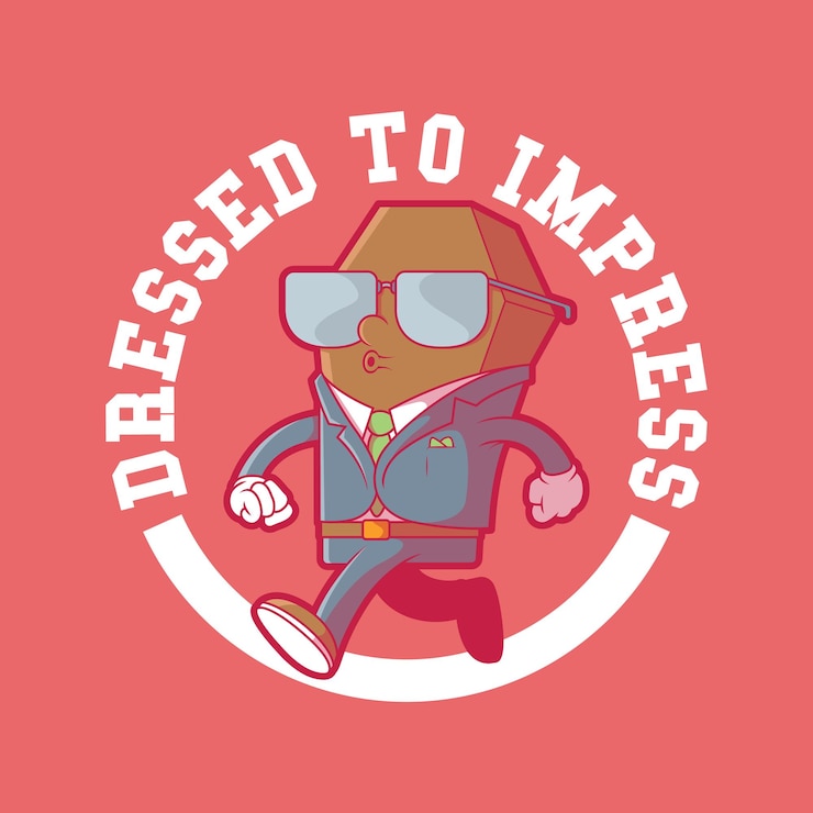 Vector gratuito carácter de ataúd fresco vestido con una ilustración de vector de traje concepto de diseño de estilo divertido