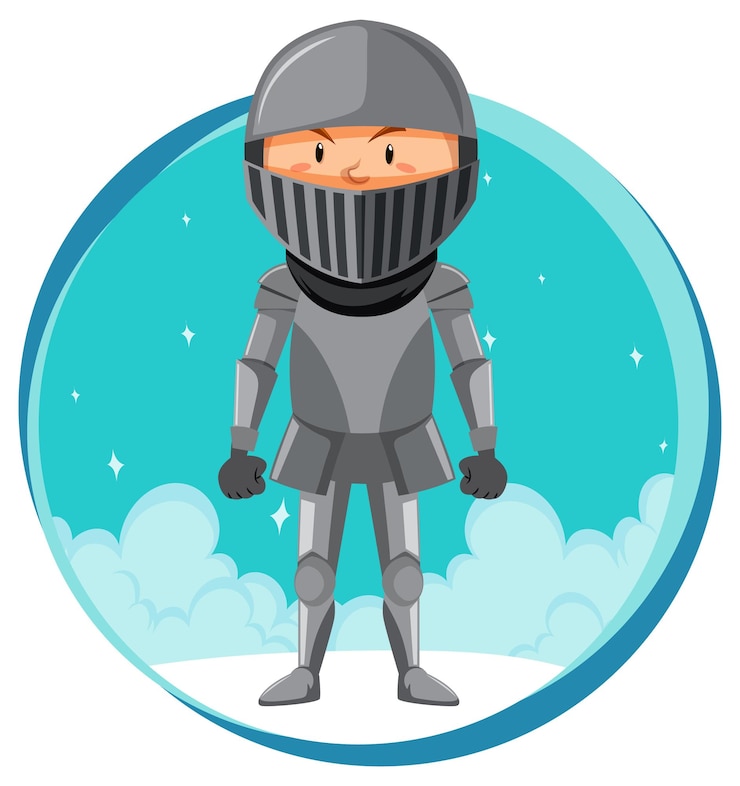Vector gratuito carácter de caballero de fantasía sobre fondo blanco.