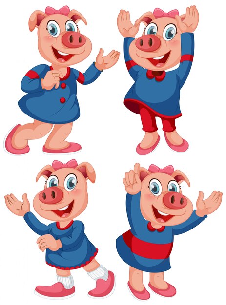 Carácter de cerdo aislado con expresión feliz