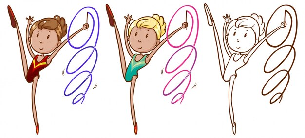 Carácter de Doodle para chica haciendo gimnasia con cinta