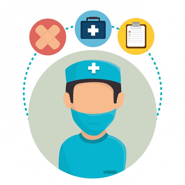 Carácter e iconos de atención médica