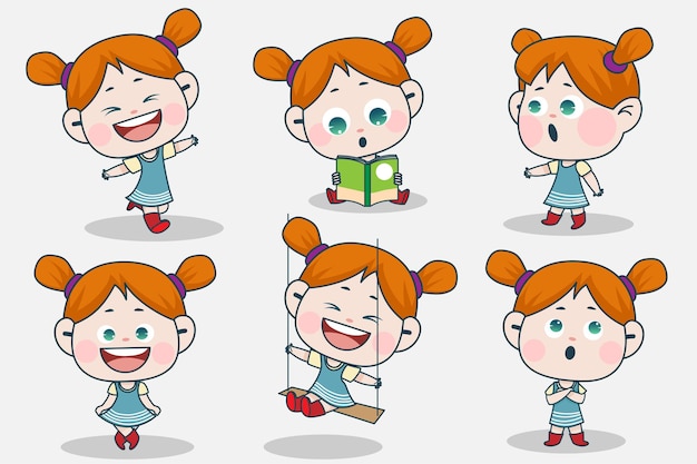 Carácter de joven inteligente con diferentes poses de expresión facial y mano.