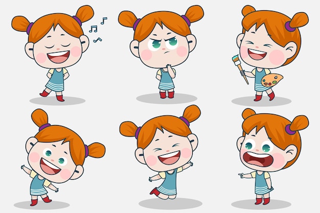 Carácter de joven inteligente con diferentes poses de expresión facial y mano.